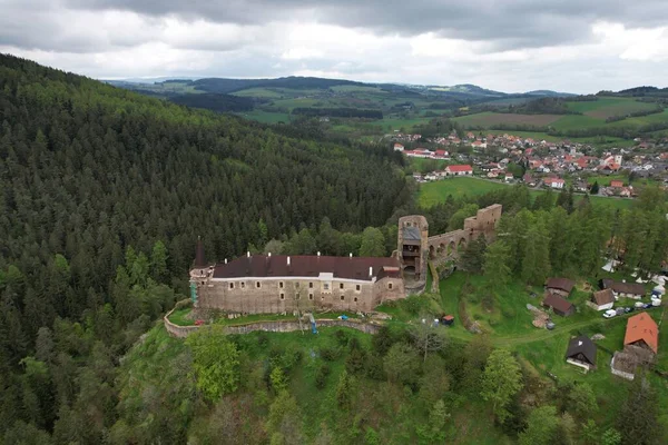 Velhartice Historic Medieval Castle Czech Republic Europe Air Panorama Landview — стокове фото