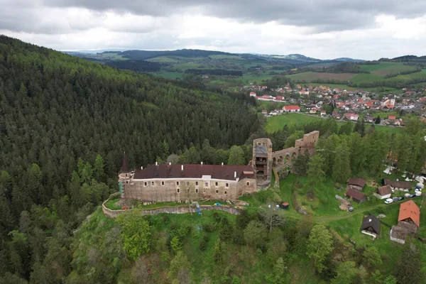 Velhartice Historische Mittelalterliche Burg Tschechische Republik Europa Luftaufnahme Landschaft — Stockfoto