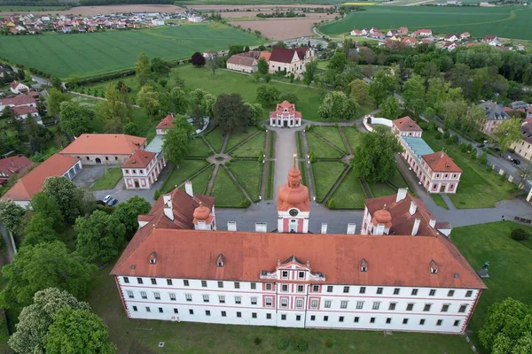 stock image Mnichovo Hradiste castle and church,aerial panorama landscape view,Czech republic,Europe