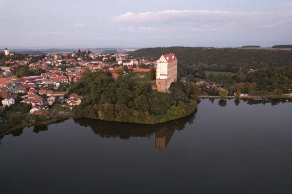 Vista Aérea Pintoresca Ciudad Checa Plumlov Con Castillo Región Olomouc — Foto de Stock