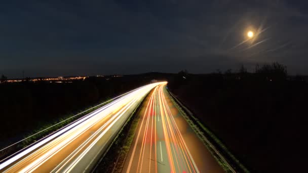 Autostrady Czas Upływu Nocy Światła Szybko Poruszające Się Szlaki Świetlne — Wideo stockowe