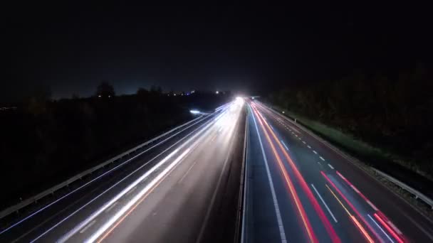 Autostrady Czas Upływu Nocy Światła Szybko Poruszające Się Szlaki Świetlne — Wideo stockowe