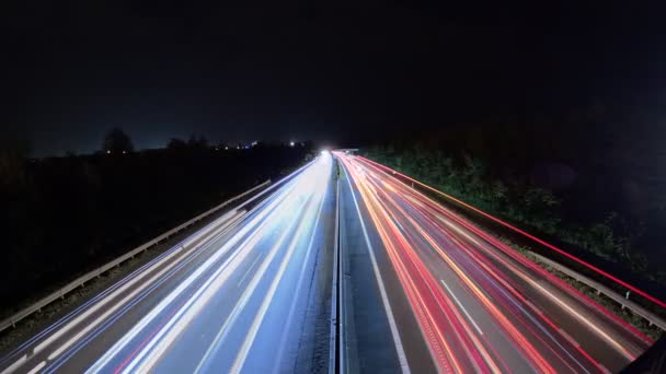 Highway Time Lapse Night Lights Fast Moving Traffic Light Trails — Stock Video