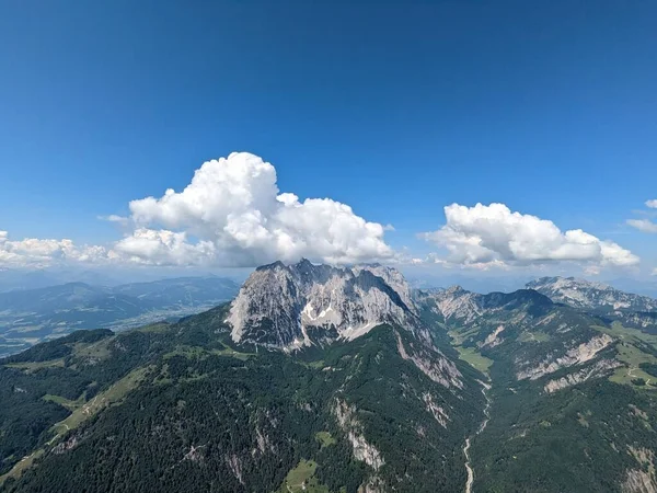 Vista Panorámica Aérea Del Paisaje Los Alpes Austríacos Alemania Frontera — Foto de Stock