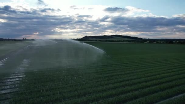 Droogtes Europa Besproeiingssystemen Voor Water Boerderij Met Irrigatiesystemen Panoramisch Uitzicht — Stockvideo