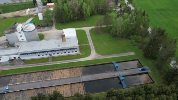 Aerial View Sewage Treatment Plant Filtration Polluted Waste Water Wastewater — Stock Video
