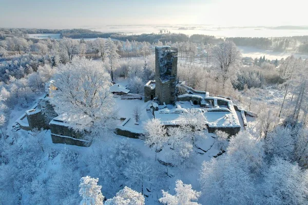 Исторический Готический Замок Орлик Humpolec Панорамный Вид Воздуха Чешская Республика — стоковое фото