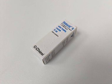 Prag, Çek Cumhuriyeti 23 Mayıs 2023: Otobacid N antibiyotik kulak damlaları, kulak iltihabı hastalıklarının tedavisi, özellikle dış işitsel kanalların iltihaplanması ve egzaması, iltihaplı hastalıklar