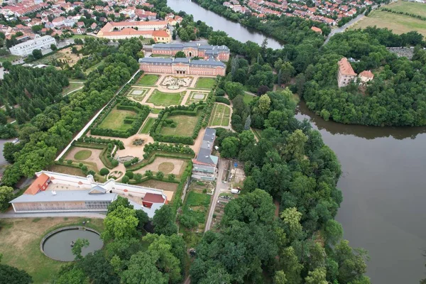 Burg Dobris Und Historisches Stadtzentrum Luftaufnahme Landschaft Stadtbild Der Stadt — Stockfoto