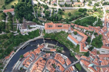 Cesky Krumlov 'un hava manzarası, UNESCO' nun güzel şehir manzarası, Orta Avrupa, Çek Cumhuriyeti-Unesco dünya mirası alanları