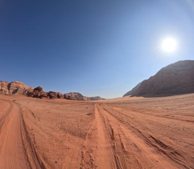 Wadi Rum Desert, Jordan. The red desert and Jabal Al Qattar mountain.Where some famous movies where shot,beautiful panorama scenic landscape view,beautiful sand dunes and sharp rocky mountains