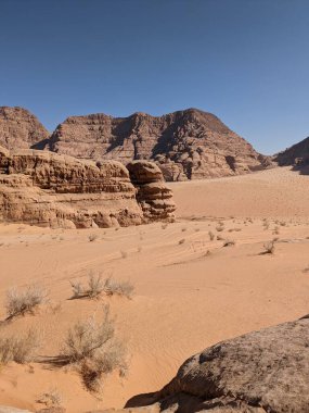 Wadi Rum Desert, Jordan. The red desert and Jabal Al Qattar mountain.Where some famous movies where shot,beautiful panorama scenic landscape view,beautiful sand dunes and sharp rocky mountains