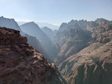 Desert landscape near ad-deir at beautiful sunset in Petra ruin and ancient city of Nabatean kingdom, Jordan, Arab, Asia, UNESCO World Heritage Site