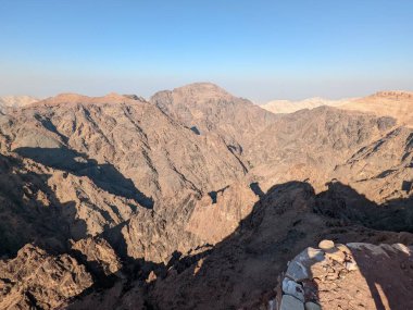 Desert landscape near ad-deir at beautiful sunset in Petra ruin and ancient city of Nabatean kingdom, Jordan, Arab, Asia, UNESCO World Heritage Site