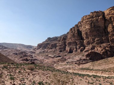 Desert landscape near ad-deir at beautiful sunset in Petra ruin and ancient city of Nabatean kingdom, Jordan, Arab, Asia, UNESCO World Heritage Site