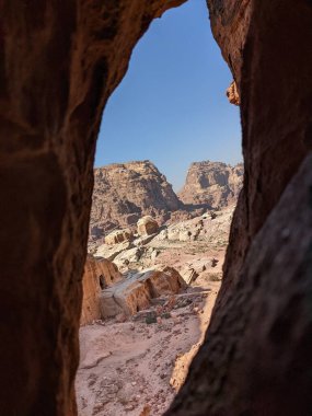 Desert landscape near ad-deir at beautiful sunset in Petra ruin and ancient city of Nabatean kingdom, Jordan, Arab, Asia, UNESCO World Heritage Site