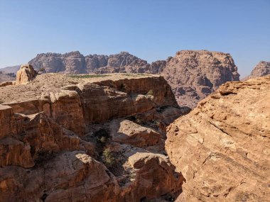 Desert landscape near ad-deir at beautiful sunset in Petra ruin and ancient city of Nabatean kingdom, Jordan, Arab, Asia, UNESCO World Heritage Site