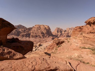 Desert landscape near ad-deir at beautiful sunset in Petra ruin and ancient city of Nabatean kingdom, Jordan, Arab, Asia, UNESCO World Heritage Site