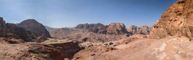 Desert landscape near ad-deir at beautiful sunset in Petra ruin and ancient city of Nabatean kingdom, Jordan, Arab, Asia, UNESCO World Heritage Site