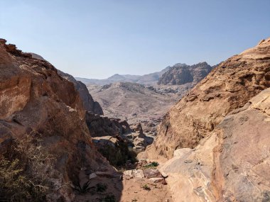 Desert landscape near ad-deir at beautiful sunset in Petra ruin and ancient city of Nabatean kingdom, Jordan, Arab, Asia, UNESCO World Heritage Site