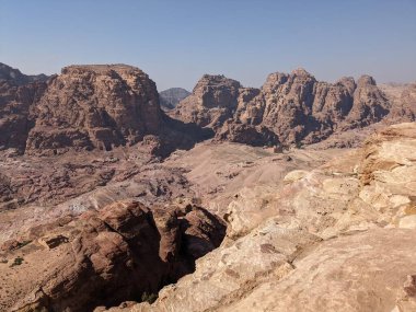 Desert landscape near ad-deir at beautiful sunset in Petra ruin and ancient city of Nabatean kingdom, Jordan, Arab, Asia, UNESCO World Heritage Site