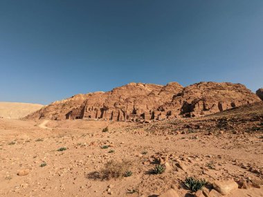 Desert landscape near ad-deir at beautiful sunset in Petra ruin and ancient city of Nabatean kingdom, Jordan, Arab, Asia, UNESCO World Heritage Site