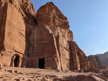 Desert landscape near ad-deir at beautiful sunset in Petra ruin and ancient city of Nabatean kingdom, Jordan, Arab, Asia, UNESCO World Heritage Site