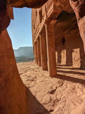 Desert landscape near ad-deir at beautiful sunset in Petra ruin and ancient city of Nabatean kingdom, Jordan, Arab, Asia, UNESCO World Heritage Site
