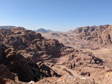 Desert landscape near ad-deir at beautiful sunset in Petra ruin and ancient city of Nabatean kingdom, Jordan, Arab, Asia, UNESCO World Heritage Site