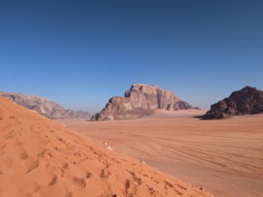 Wadi Rum Desert, Jordan. The red desert and Jabal Al Qattar mountain.Where some famous movies where shot,Star Wars,Lawrence of Arabia.