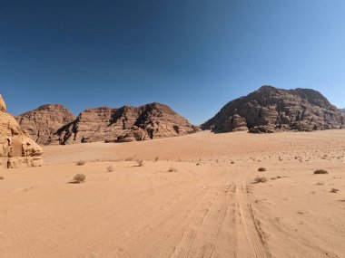 Wadi Rum Desert, Jordan. The red desert and Jabal Al Qattar mountain.Where some famous movies where shot,Star Wars,Lawrence of Arabia.