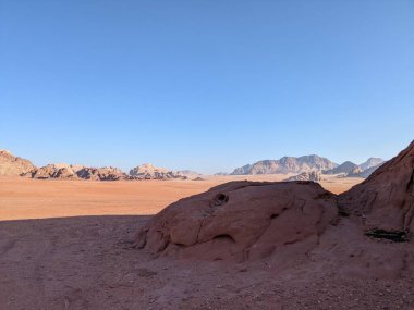 Wadi Rum Desert, Jordan. The red desert and Jabal Al Qattar mountain.Where some famous movies where shot,beautiful panorama scenic landscape view,beautiful sand dunes and sharp rocky mountains