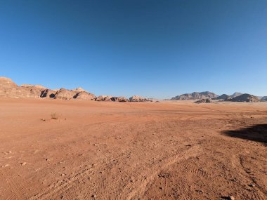 Wadi Rum Desert, Jordan. The red desert and Jabal Al Qattar mountain.Where some famous movies where shot,beautiful panorama scenic landscape view,beautiful sand dunes and sharp rocky mountains