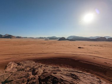 Wadi Rum Desert, Jordan. The red desert and Jabal Al Qattar mountain.Where some famous movies where shot,beautiful panorama scenic landscape view,beautiful sand dunes and sharp rocky mountains