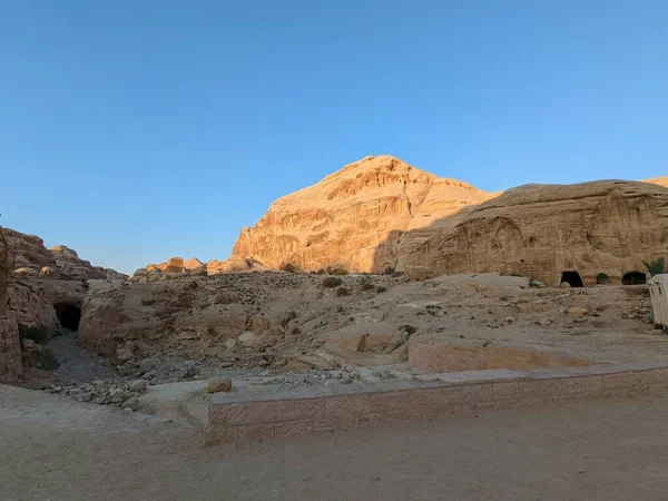 Desert Landscape Deir Beautiful Sunset Petra Ruin Ancient City Nabatean —  Fotos de Stock