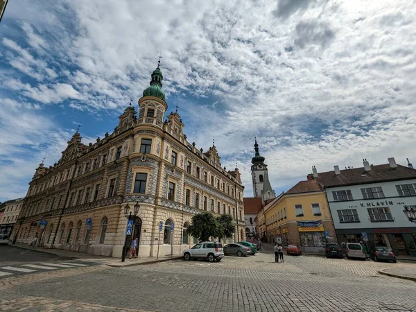 Pisek Kasabası Şehir Manzarası Tarihi Şehir Merkezi Hava Manzarası Çek — Stok fotoğraf