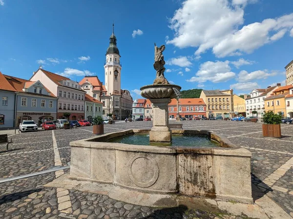 Bilina Republika Czeska Lipca 2023 Bilina Historyczne Centrum Miasta Fontannami — Zdjęcie stockowe