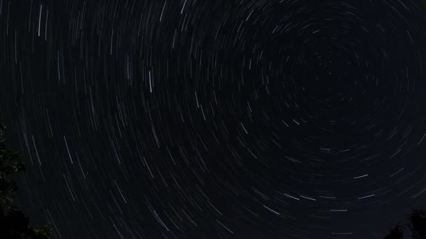 Estrellas Rastros Disparo Cámara Acción Cielo Europeo Noche Panorama Lapso — Vídeos de Stock