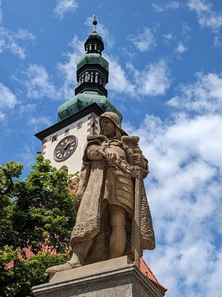 stock image Tabor historical city center with old town square in south Bohemia.Jan Zizka statue of warrior,Czech republic Europe,panorama landscape view