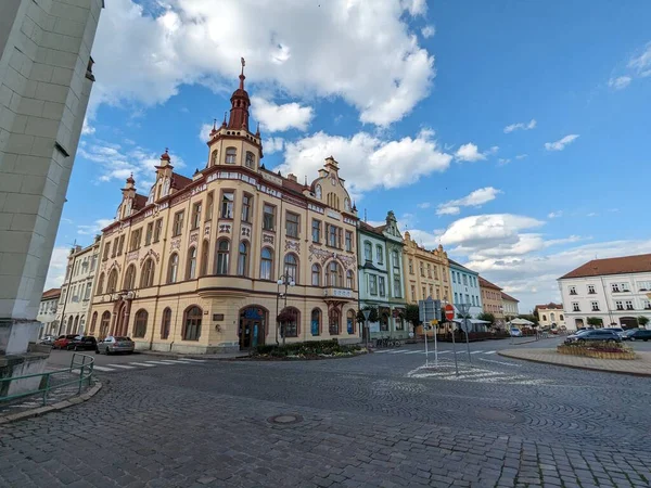 Vodnany Tsjechische Republiek Historisch Stadscentrum Oude Stadsplein Panorama Landschap Uitzicht — Stockfoto