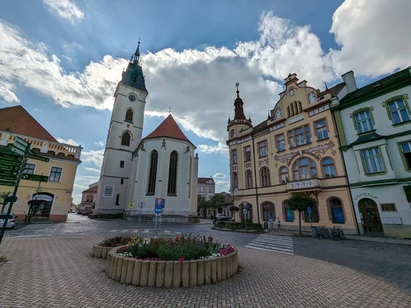 Vodnany Çek Cumhuriyeti Tarihi Şehir Merkezi Eski Kasaba Meydanı Manzarası — Stok fotoğraf