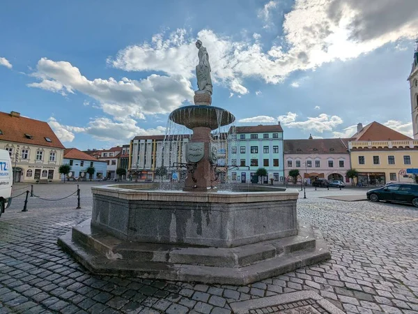 Vodnany Tsjechische Republiek Historisch Stadscentrum Oude Stadsplein Panorama Landschap Uitzicht — Stockfoto