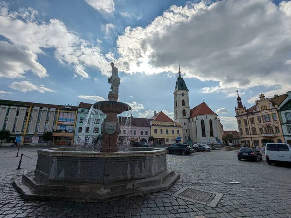 Vodnany Czechy Historyczne Centrum Miasta Widok Panoramę Rynku Starego Miasta — Zdjęcie stockowe