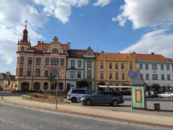 Vodnany Çek Cumhuriyeti Tarihi Şehir Merkezi Eski Kasaba Meydanı Manzarası — Stok fotoğraf