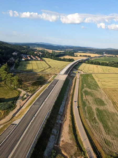 Construction New Highway Speed Road Construction Work Bridges Modern Infrastructure — Stock Photo, Image