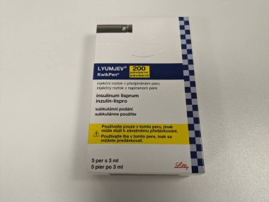 Prag, Çek Cumhuriyeti 23 Mayıs 2023: Eczane hisseleri Lyumjev KwikPen (insülin lispro - aabc), Eli Lilly