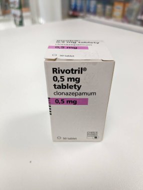 Prag, Çek Cumhuriyeti - 22 Haziran 2023: CLONAZEPAMUM 'un anksiyete bozukluklarını, nöbetleri, bipolar manyaklığı, psikoz ile ilişkili ajitasyon, OCD, akathisia.tranquilizer