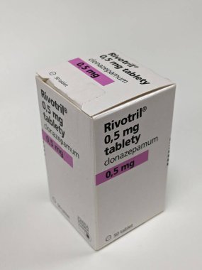 Prag, Çek Cumhuriyeti - 22 Haziran 2023: CLONAZEPAMUM 'un anksiyete bozukluklarını, nöbetleri, bipolar manyaklığı, psikoz ile ilişkili ajitasyon, OCD, akathisia.tranquilizer