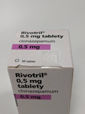 Prag, Çek Cumhuriyeti - 22 Haziran 2023: CLONAZEPAMUM 'un anksiyete bozukluklarını, nöbetleri, bipolar manyaklığı, psikoz ile ilişkili ajitasyon, OCD, akathisia.tranquilizer