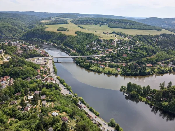 Confluencia Del Sazava Río Moldava Por Ciudad Davle Cerca Praga — Foto de Stock